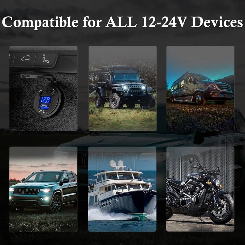 Bluejw 90W 3-Port Car Charger: Dual 45W USB-C PD & 18W QC 3.0, 12V/24V Automobile Charger Socket with Voltmeter & On/Off Switch - Image 5